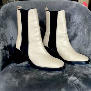ASOS square-toe cream leather Chelsea boots